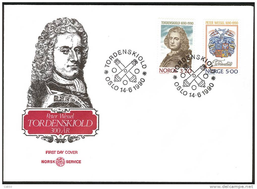 NORWAY FDC 1990 «Peter Wessel Tordenskiold». Perfect, Cacheted Unadressed Cover - FDC