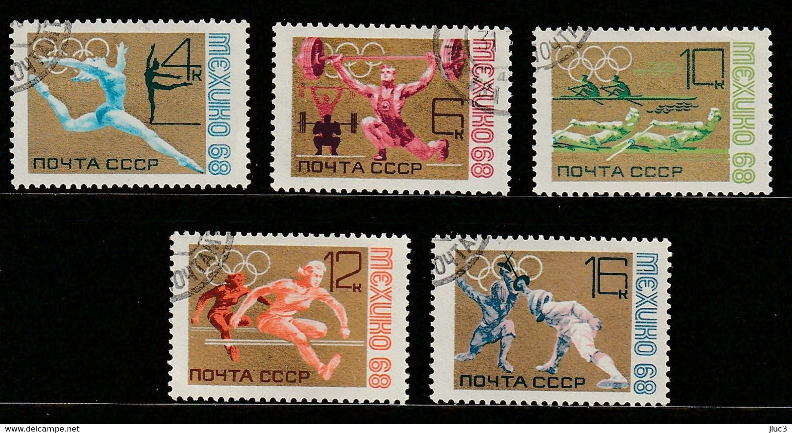 O3388-92- URSS 1968 - La Belle SERIE  Complète De 5 TIMBRES  N° 3388 à 3392 (YT)  --  JO : Jeux Olympiques à Mexico 1968 - Macchine Per Obliterare (EMA)