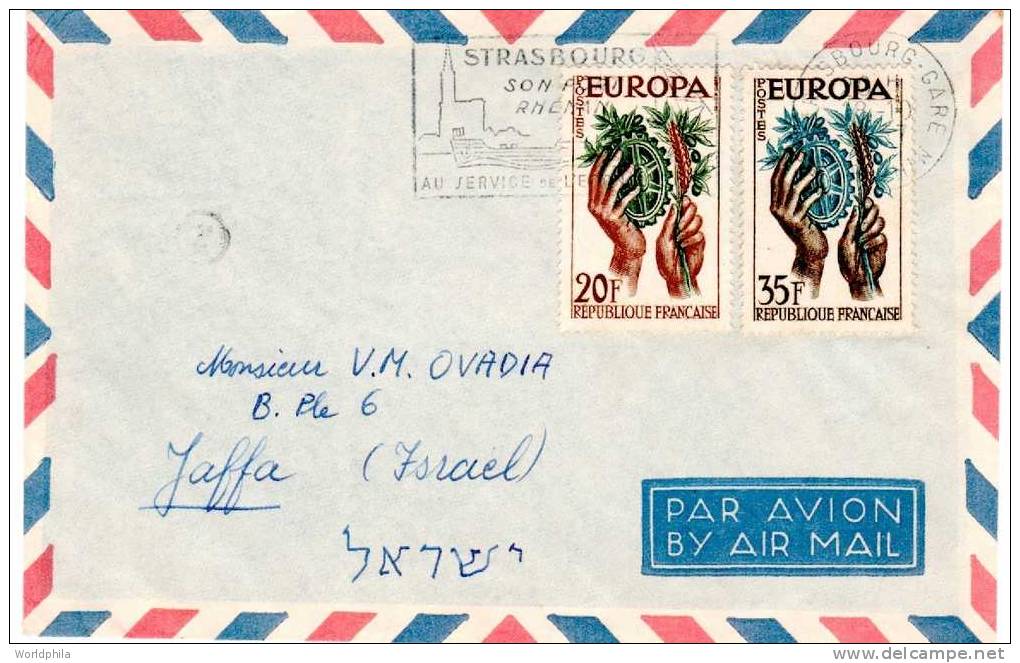 République Française / France, Strasbourg -Israel, Jaffa, "Europa" / "Europe" Full Set Envellope / Cover 1957 - 1957