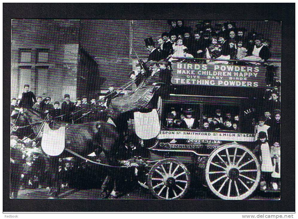 RB 704 -  Reproduction Postcard Coventry Horse Bus Circa 1900 - Birds Powders Sign - - Coventry