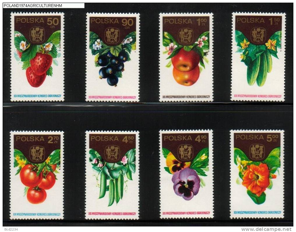 POLAND 1974 HORTICULTURAL CONFERENCE SET OF 8 NHM Flowers Fruit Vegetables - Nuevos