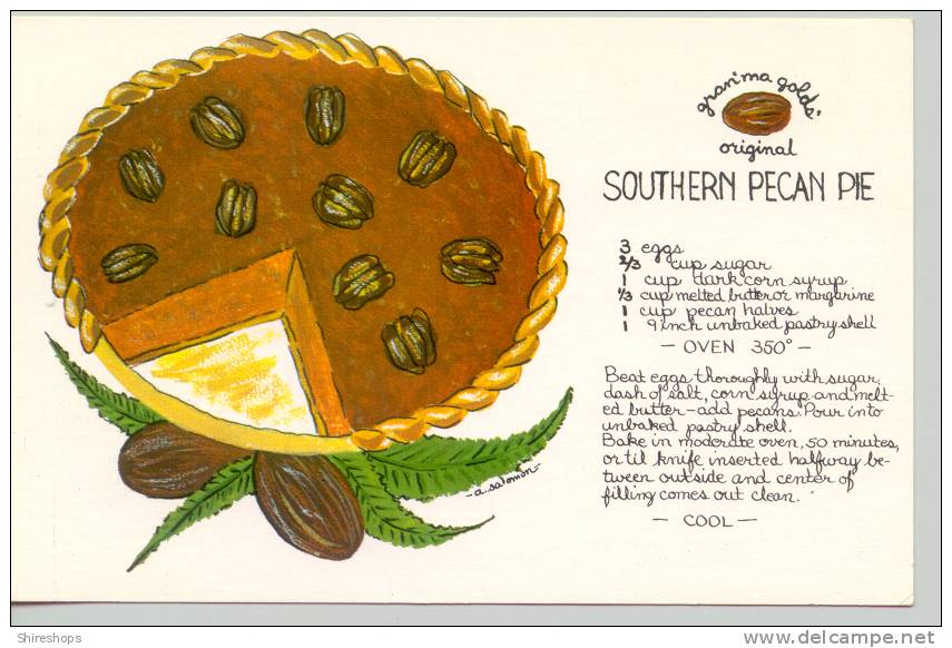Granma Golds Original Southern Florida Pecan Pie Recipe Vintage Postcard - Recipes (cooking)
