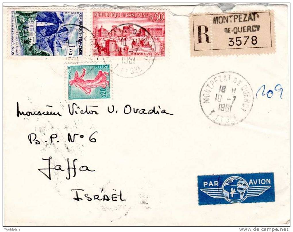 République Française / France, Montpezat  -Israel, Jaffa, Registered / Reco.  Cover 1961 - Brieven En Documenten