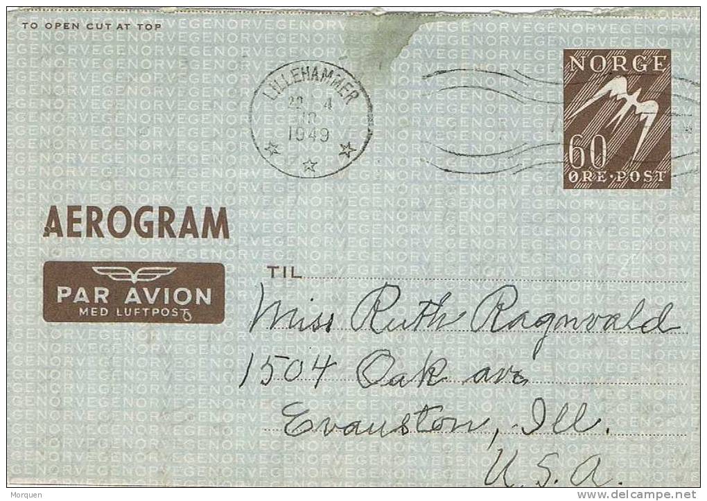 Aerograma LILLEHAMMER (Noruega) 1949 - Covers & Documents
