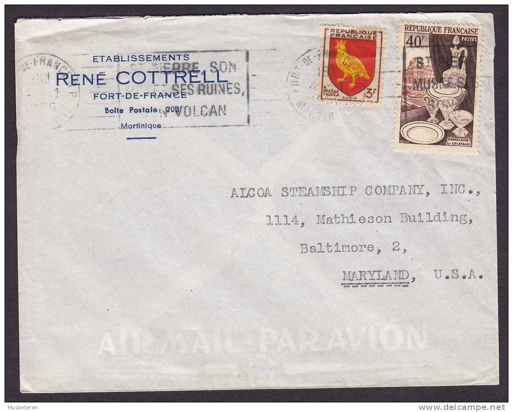 Martinique Airmail Par Avion Etablissements RENÈ COTTRELL Fort-de-France 1956 Cover ALCOA Steamship Company Maryland USA - Sonstige & Ohne Zuordnung