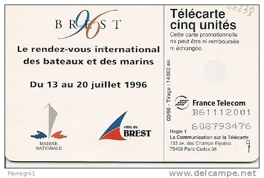 CARTE PUCE-PRIVEE-Gn238--5U-02/96-GEMB-BREST 1996-FLECHE NOIRE-V° DN Série B61112001-Utilisé-TBE - 5 Unités