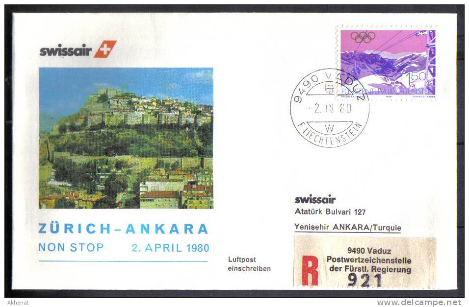 VOL2 - SWISSAIR ,  Volo Zurich Ankara Del 2/4/1980 - Airmail