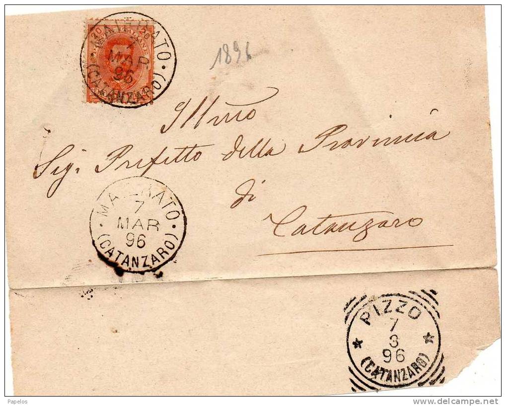 1896  LETTERA CON ANNULLO  MAIERATO CATANZARO + ANNULLO  PIZZO    CON IL N° 61 - Storia Postale