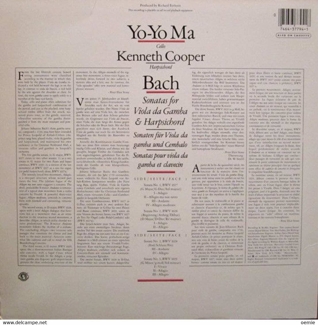 YO YO MA   KENNETH  COOPER  //    BACH - Classique