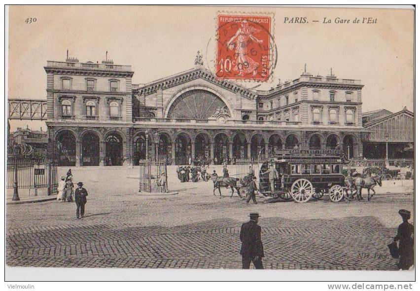 PARIS 75 LA GARE DE L'EST BEL ATTELAGE TRANSPORTS EN COMMUN BELLE CARTE ANIMEE - Transport Urbain En Surface