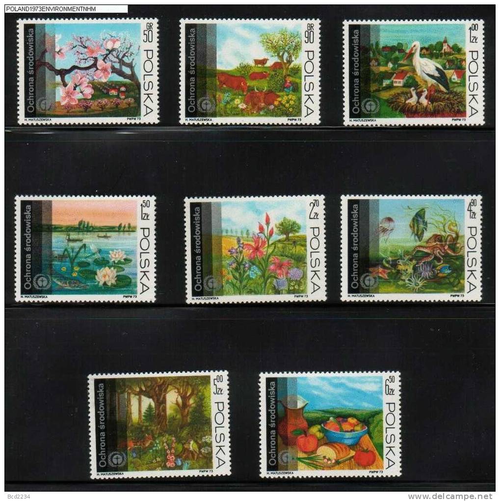 POLAND 1973 PROTECT THE ENVIRONMENT NHM Flowers Plants Fish Trees Sea Life Cattle Paintings Mammals Octopus - Nuevos