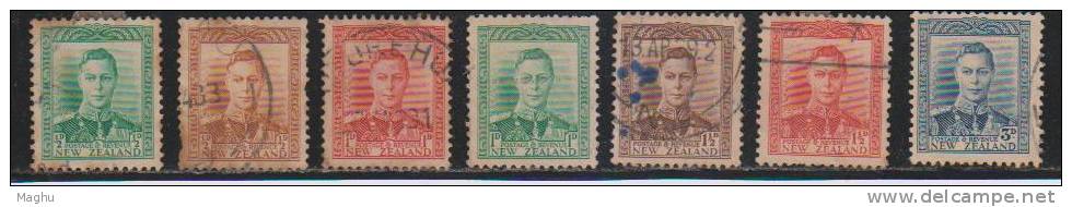 New Zealand 1938, Full Set Of 7, KG VI, (1/2d & 1d Damage), - Usados