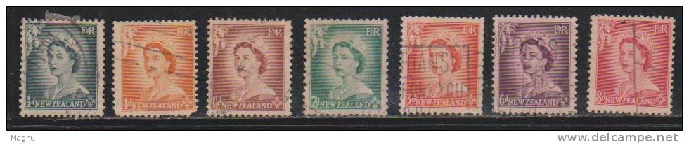 New Zealand 1953, QE 7 Values, 1d Damage - Used Stamps