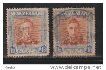 2 Diff., Water Mark Variety, Used 1s ´3d,  New Zealand 1947, - Used Stamps