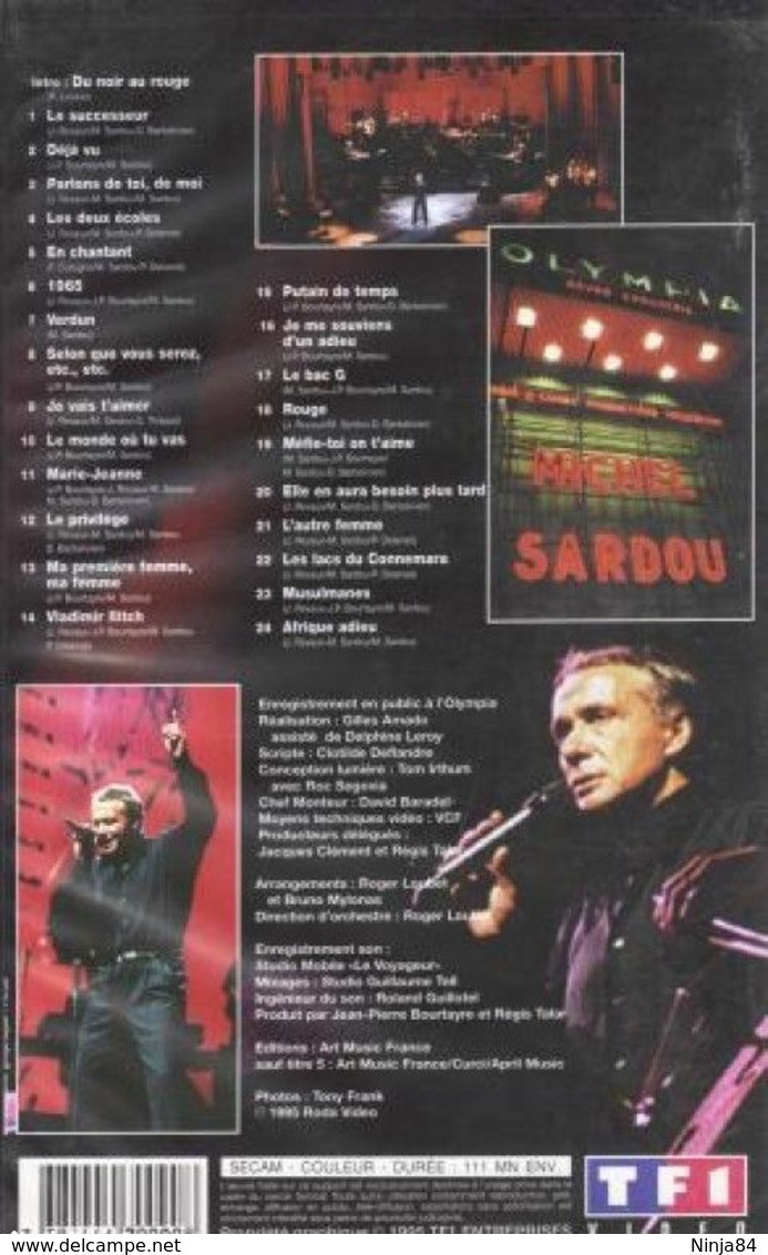 V-H-S Michel Sardou / Didier Barbelivien " Olympia 95 " - Concert Et Musique