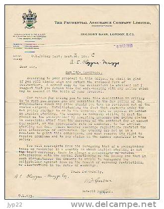Courrier Commercial En Anglais The Prudential Assurance Company Holborn Bars London Londres 6-03-1951 - United Kingdom