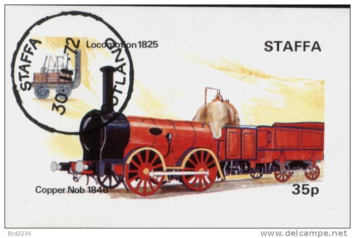 GB LOCALS STAFFA SCOTLAND INNER HEBRIDES 1972 TRAINS COPPER NOB LOCOMOTIVE 1825 CTO USED Steam Engines Transport - Local Issues