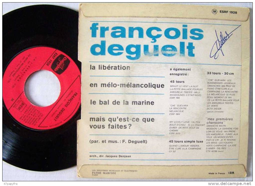 François DEGUELT 45T VINYLE EP BIEM ORIGINAL  En Parfait état  La Libération... - Nueva Era (New Age)