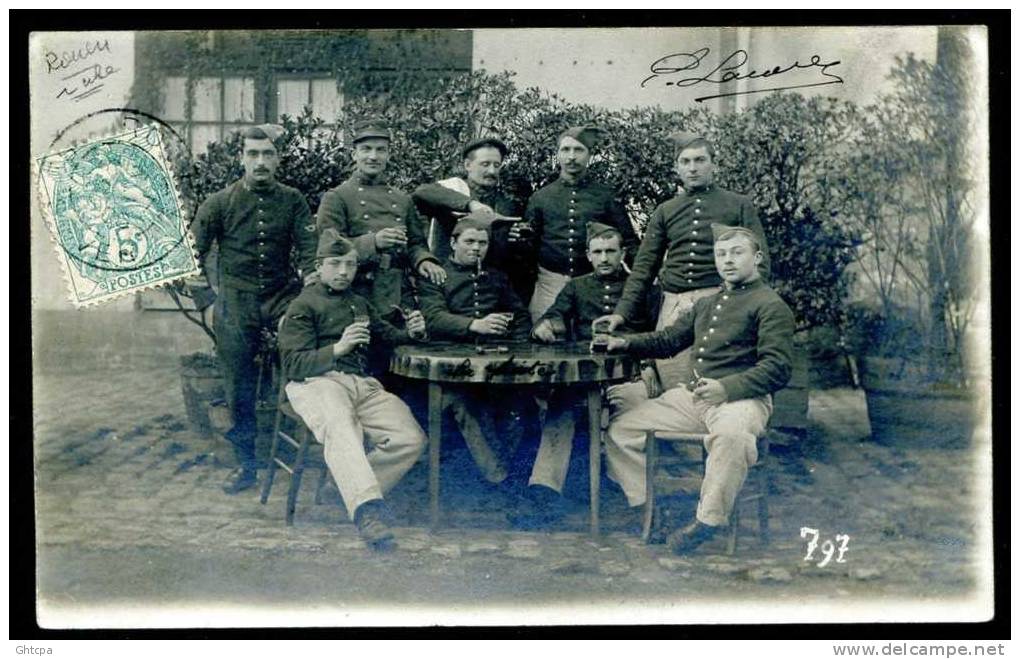 CARTE / PHOTO. à Identifier. ROUEN. " Groupe De Militaire Atablé ". - Te Identificeren