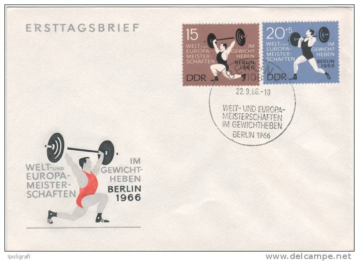 Germany (DDR) - 1966 - FDC Spec. Cancell. - Berlin, Intl. And European Weight Lifting Champ. - 22-9-66 - Weightlifting