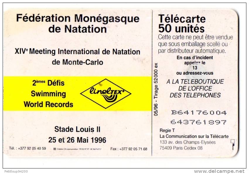 TELECARTE   MONACO-NATATION - Monaco