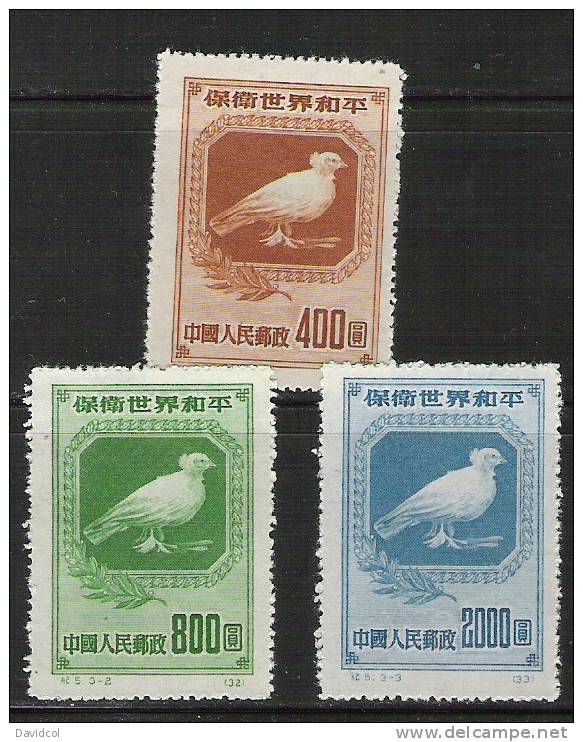 Q002.-.CHINA -P.R. - 1950 .-. SCOTT # : 57-59 - MINT - DOVE OF PEACE BY PICASSO - Unused Stamps