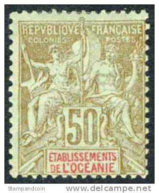 French Oceania #18 Mint Hinged 50c From 1900 - Unused Stamps