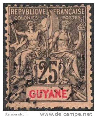 French Guyana #42 Used 25c From 1892 - Gebraucht