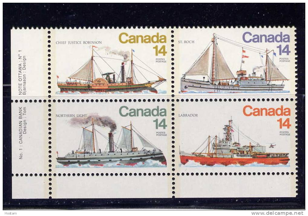 CANADA 1978. # 779a, MINT ICE VESSELS. P BLOCK OF 4 STAMPS - Blocks & Sheetlets