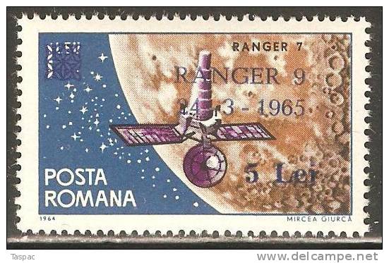 Romania 1965 Mi# 2395 ** MNH - Flight Of The US Rocket Ranger 9 To The Moon (surcharged) - Ongebruikt