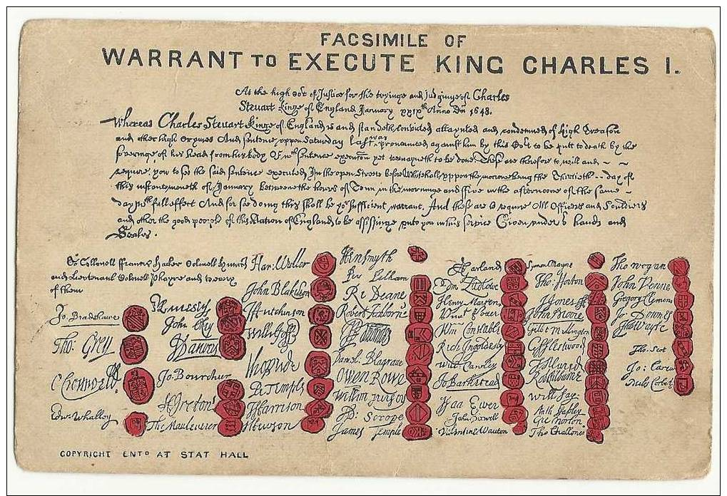 Facsimile Of Warrant To Execute King Charles I - Familles Royales