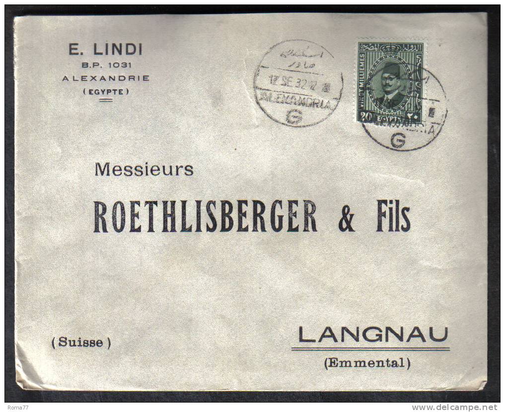 A122 - EGITTO , Lettera Da Alessandria Settembre 1932 Per La Svizzera - Briefe U. Dokumente