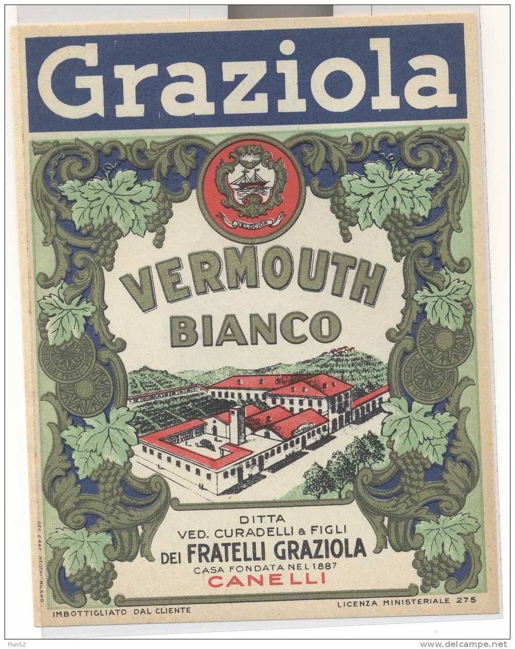 5223-ETICHETTA VERMOUTH BIANCO-DITTA GRAZIOLA-CANELLI(ASTI) - Altri & Non Classificati