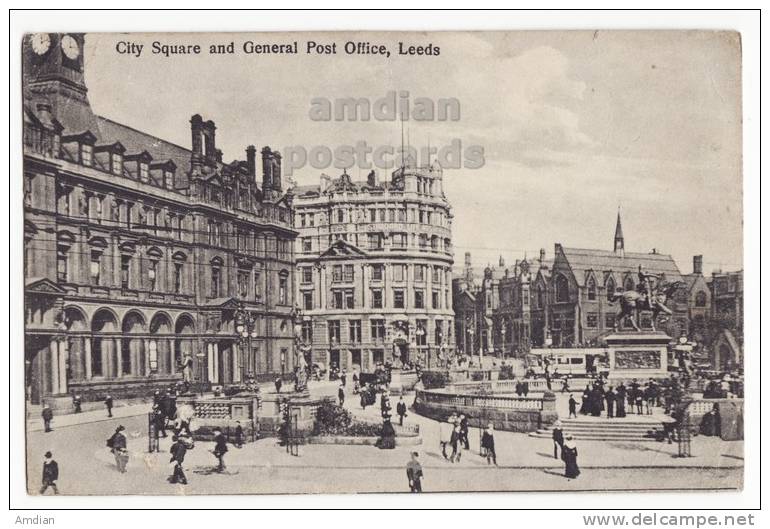 LEEDS UK - CITY SQUARE And POST OFFICE 1921 Old Vintage Postcard - Leeds