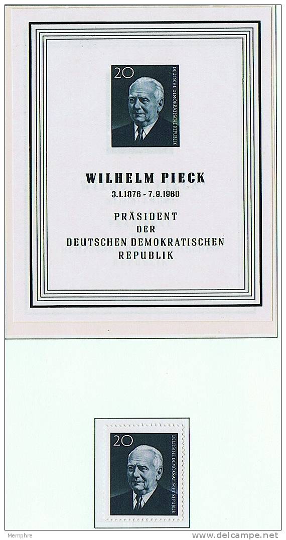 1960  Death Of Wilhelm Peck  Stamp And Souvenir Sheet   Mi Nr 784A, Block 16   **  MNH - Ungebraucht