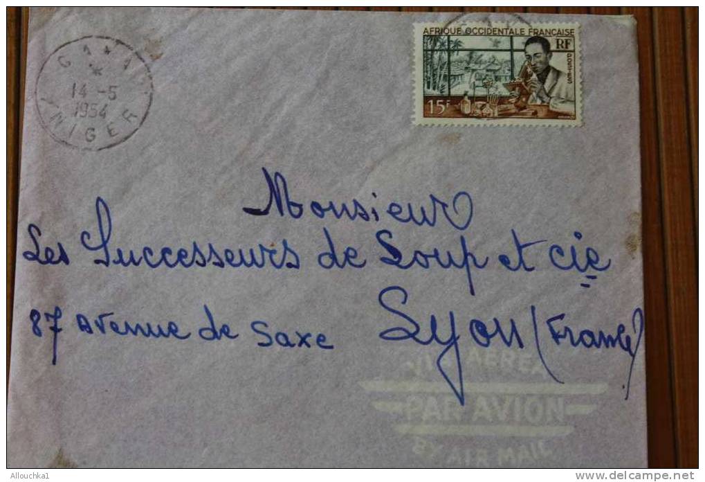 DOUANES NIGER >A.O.F.  AFRIQUE OCCIDENTALE    FRANCAISE  EX COLONIE 1954 LETTRE  >MARCOPHILIE P/ HORLOGERIE LYON - Storia Postale