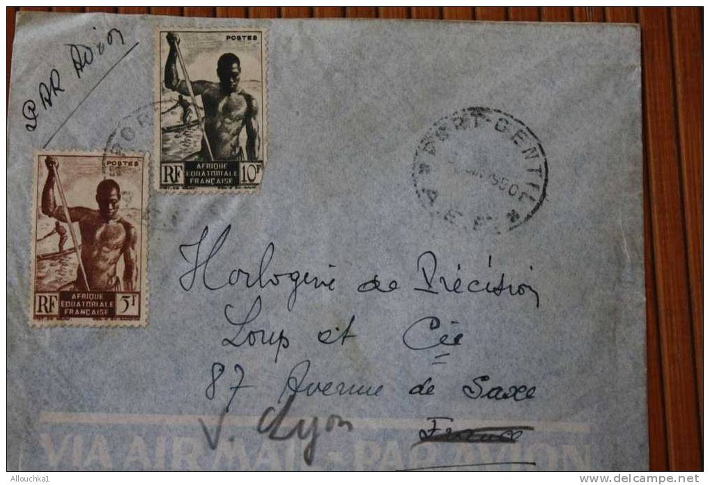 PORT GENTIL>A.O.F.  AFRIQUE EQUATORIALE   FRANCAISE  EX COLONIE 1950 LETTRE  >MARCOPHILIE P/ HORLOGERIE LYON - Covers & Documents