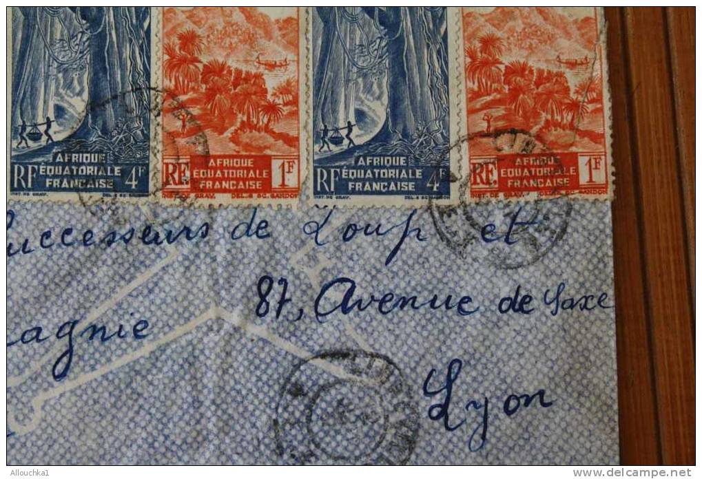 LIBREVILLE  A.E.F. AFRIQUE EQUATORIALE  FRANCAISE  EX COLONIE 1954 LETTRE >MARCOPHILIE P/ HORLOGERIE LYON - Brieven En Documenten