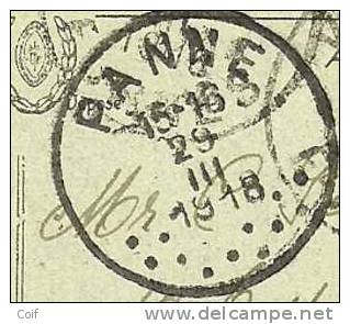 Kaart Vanuit CALAIS (France) Met Als Aankomst Cirkelsrempel PANNE Op 25/03/1918 (onbezet Belgie) - Zone Non Occupée