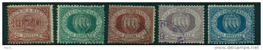 SAN MARINO 1894-99 CIFRA (O STEMMA) SERIE  5 VALORI USATI/* - Used Stamps