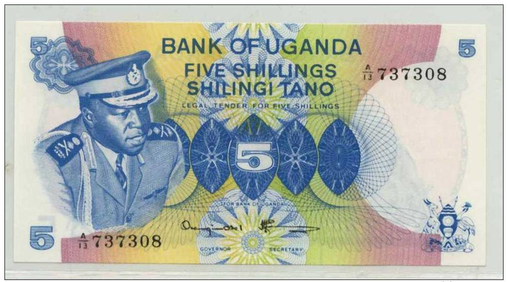 O.OUGANDA : 5 Shillings 1977 (unc) - Uganda