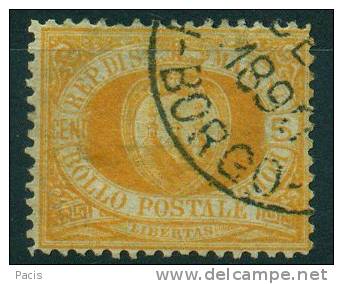 SAN MARINO 1877 CIFRA O STEMMA 5 C,GIALLO USATO LUX - Used Stamps