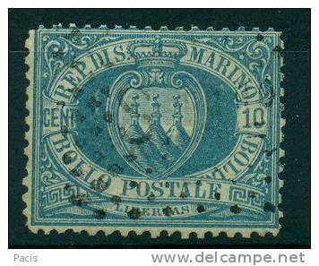 SAN MARINO 1877 CIFRA O STEMMA 10 C OLTREMARE USATO LUX - Gebruikt