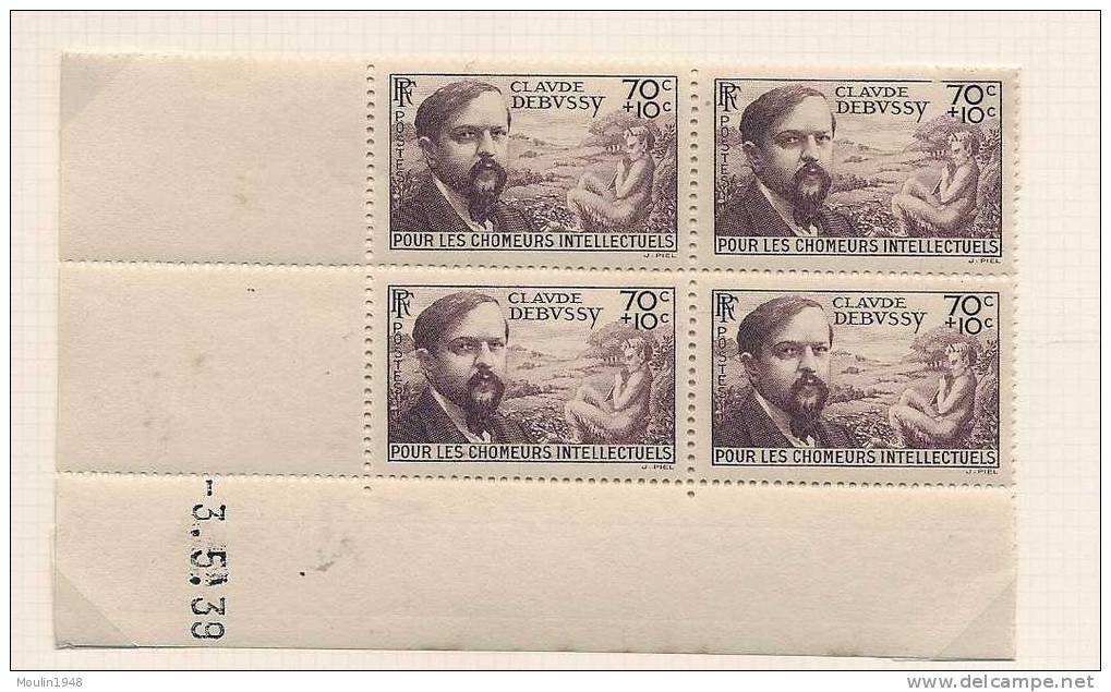 Bloc De 4 YT 462 Chomeurs Intellectuels Debussy Coin Daté Du 3-5-39 - 1930-1939