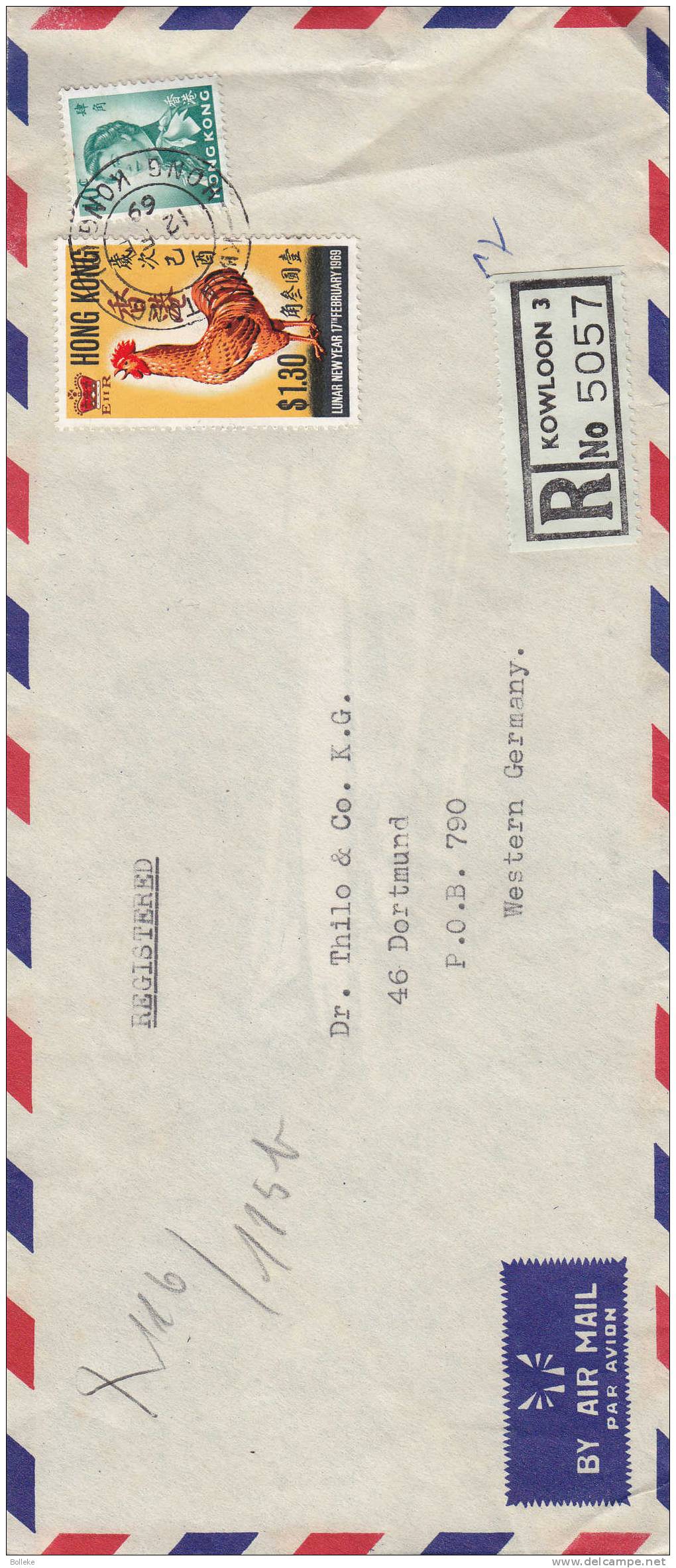 Grande Bretagne - Hong Kong - Lettre Recommandée De 1969 - Animaux - Coq - Briefe U. Dokumente