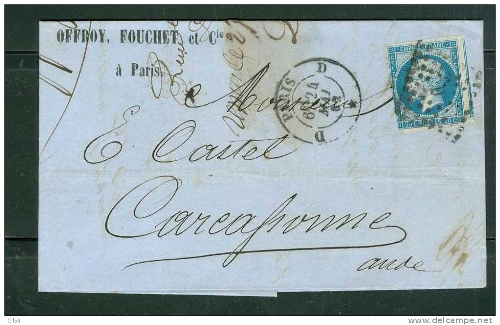 YVERT N°14 Sur Lettre De  Paris D EN MAI 1862 ( 3 Scans )    - LL11809 - 1853-1860 Napoléon III