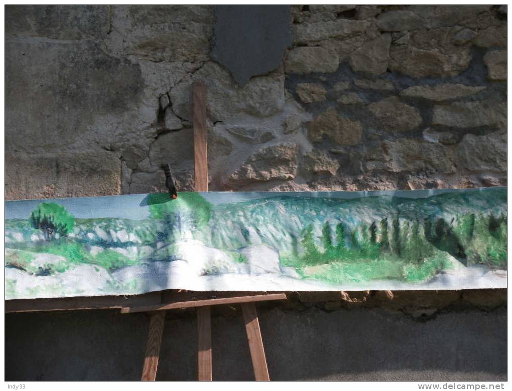 - PROVENCE . PANORAMIQUE .  HUILE SUR TOILE DE SYLVAIN GEORGES MONTEE EN KAKEMONO FACON VOLUMEN (horizontal) - Dibujos