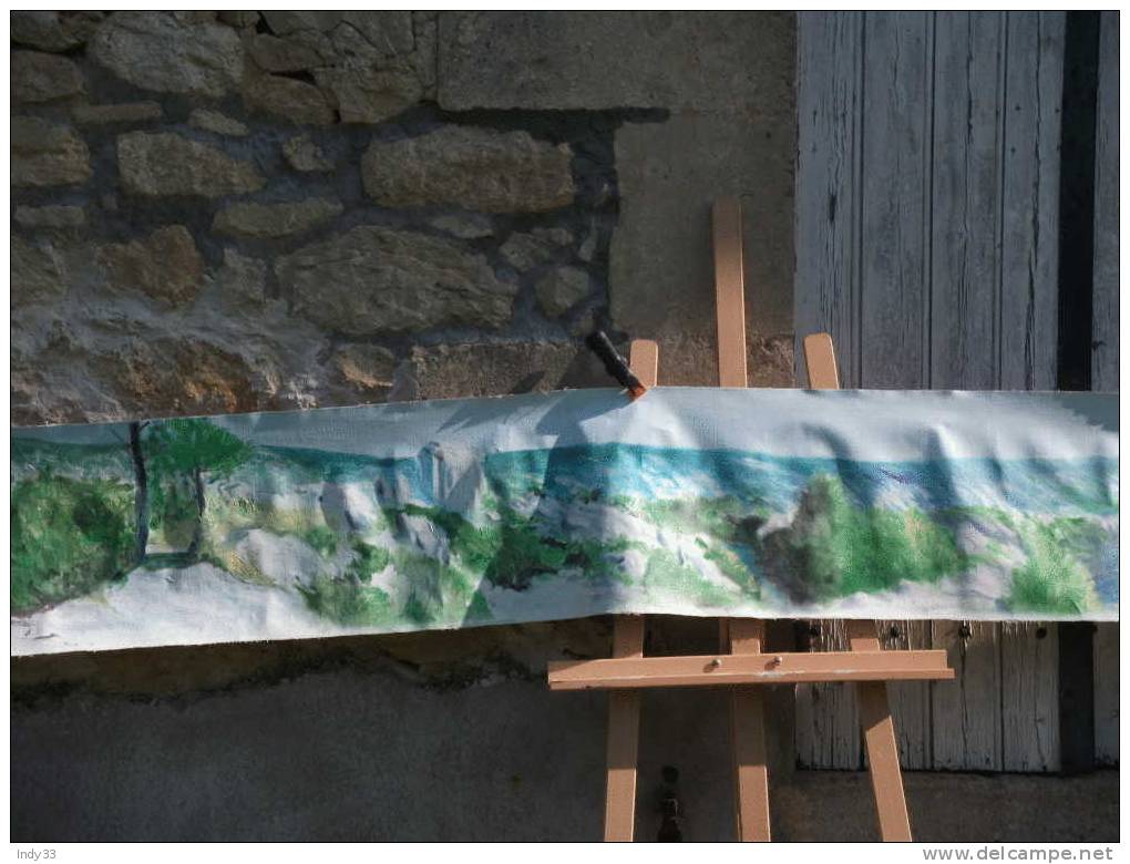 - PROVENCE . PANORAMIQUE .  HUILE SUR TOILE DE SYLVAIN GEORGES MONTEE EN KAKEMONO FACON VOLUMEN (horizontal) - Dibujos