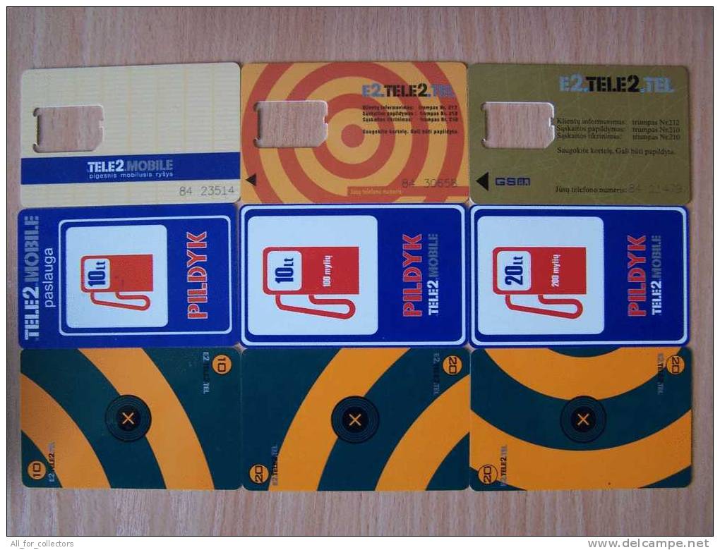 COLLECTION Of TELE2 GSM 9 Different Cards Cartes Karten From LITHUANIA Lituanie Litauen - Lituanie