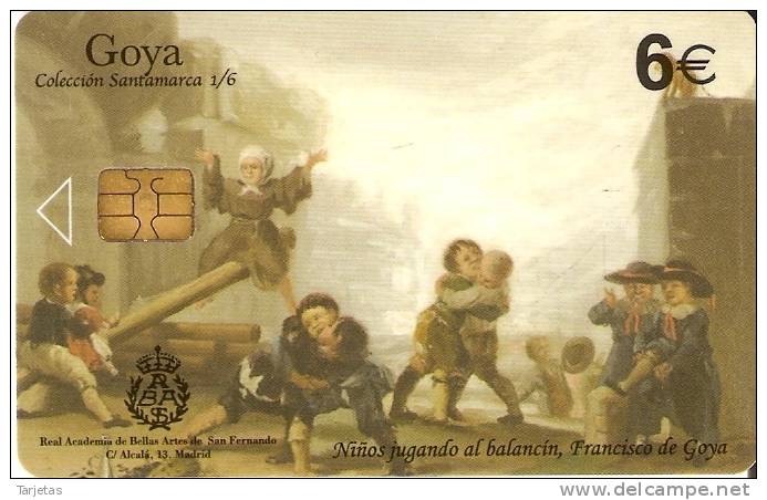 B-132 TARJETA Nº1 DE UNA PINTURA DE GOYA " NIÑOS JUGANDO AL BALANCIN" - Pintura